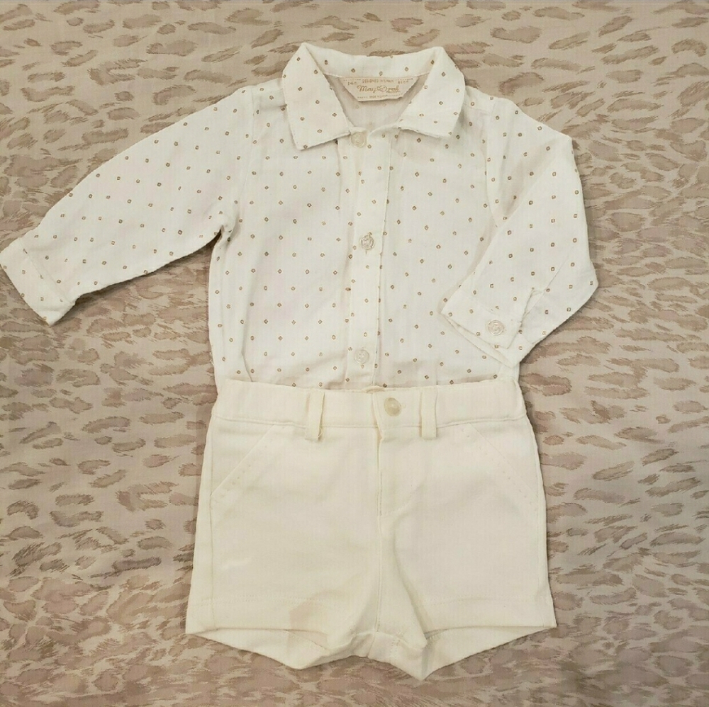 MAYORAL White + Gold Shirt Set 2-4m